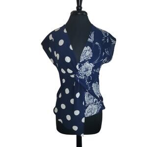 Exquiss’s Paris Dual Print Blouse S Floral Polka Dot EUC Unique Casual Statement